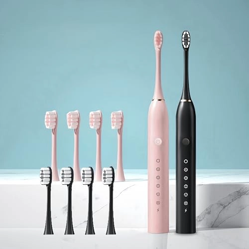 Electric Toothbrush - 2-Pack 8 Brush Heads Black & Pink