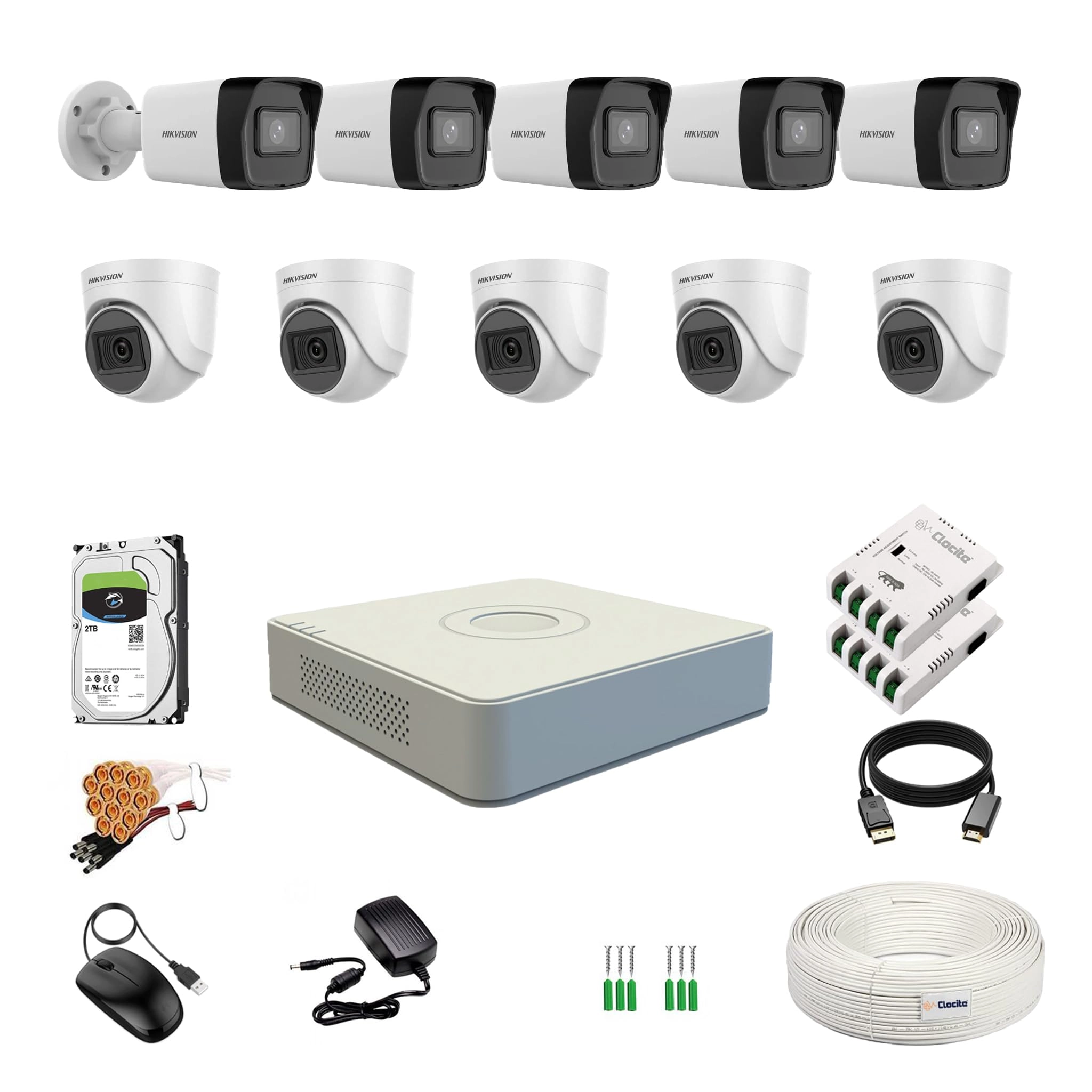 Prama Hikvision India Pvt.Ltd 16 Channel DVR + 2MP Dome Camera + 2MP Bullet Camera + 2TB HDD + Cable Roll + 8CH Power Supply