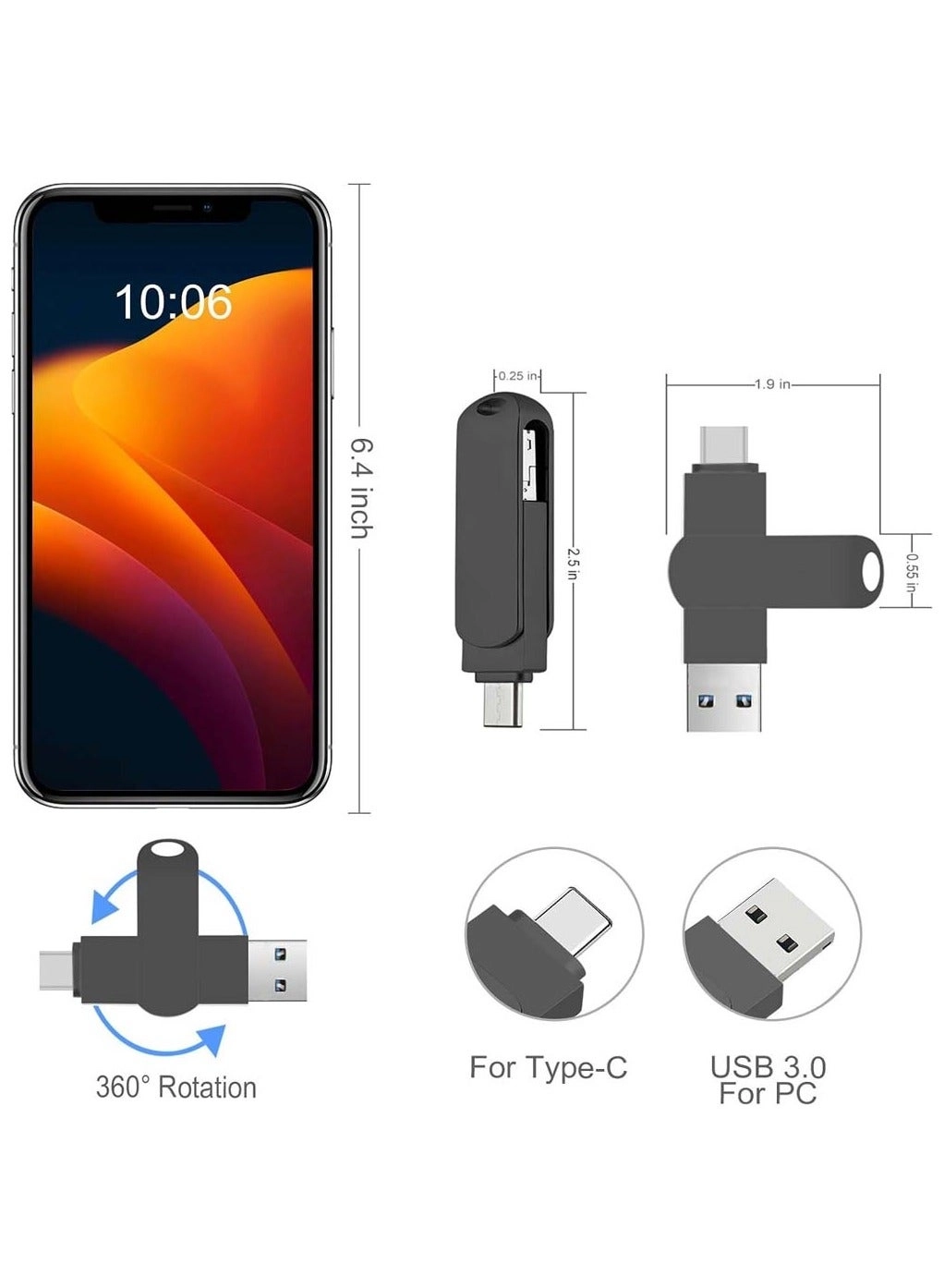 USB-C Flash Drive - USB 3.0 USB-C USB-A 32GB