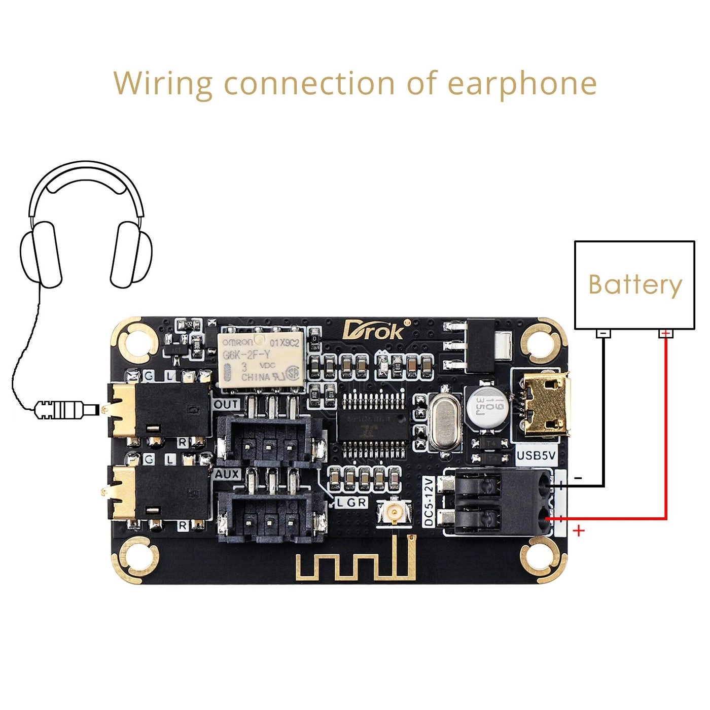 Blue~Tooth Board - 4.2 3.5mm AUX input & 2.54mm 3P AUX input DC 5V-12V