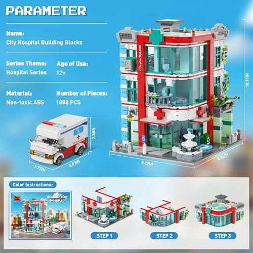 City Hospital Building Block Set - Ambulance Miniature Hospital World