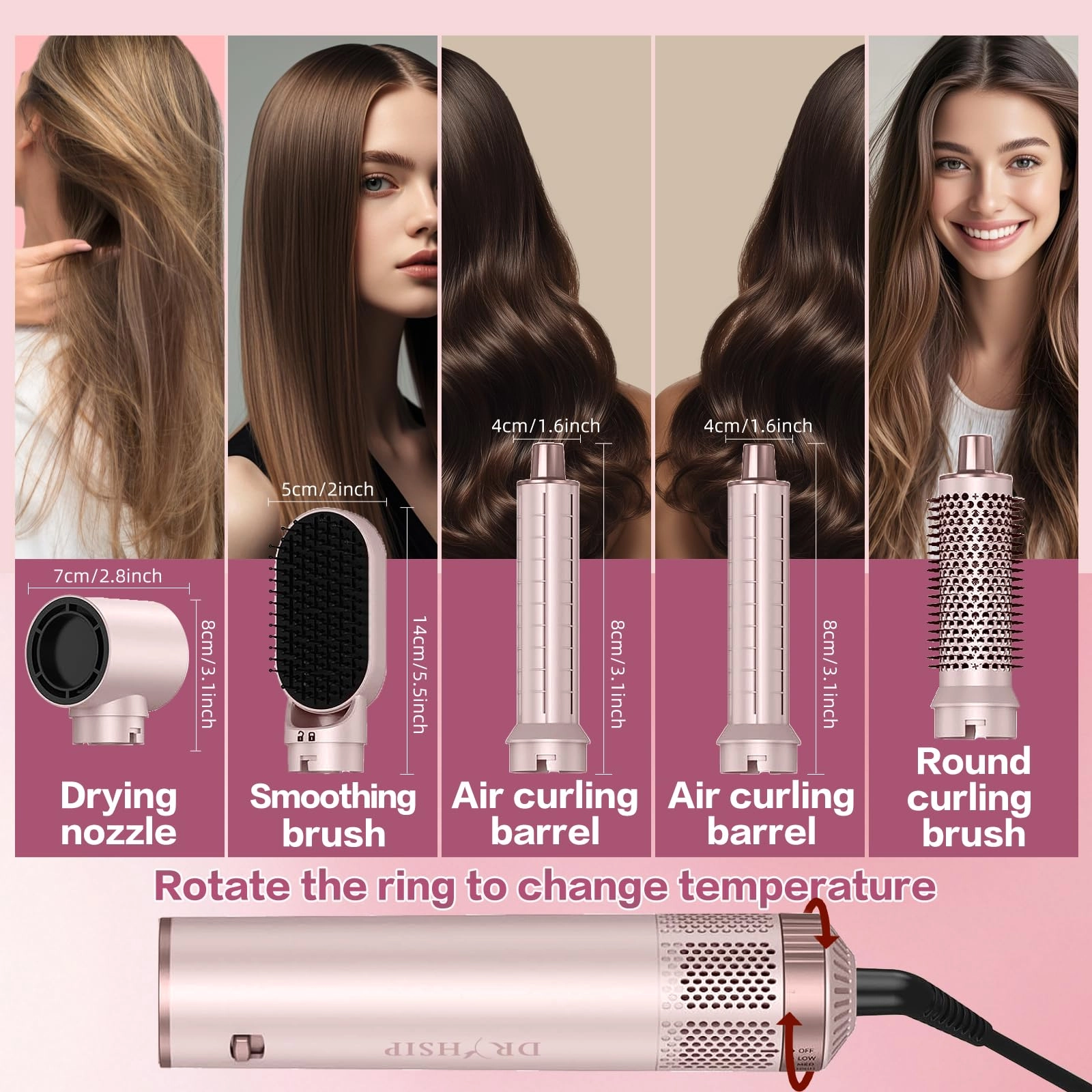 5 in 1 Hair Styler & Hot Air Brush - 800W Grey