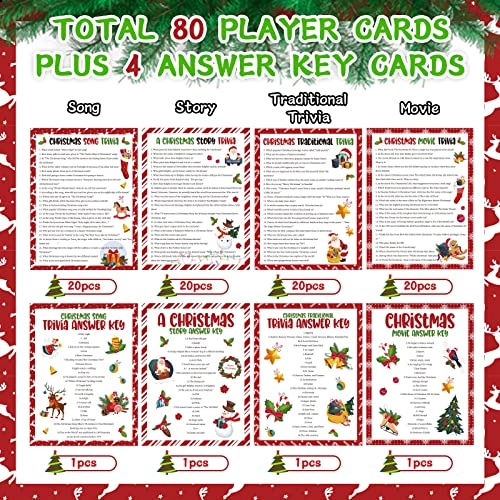 Christmas Trivia Game Cards - 5 years and up 84Pcs