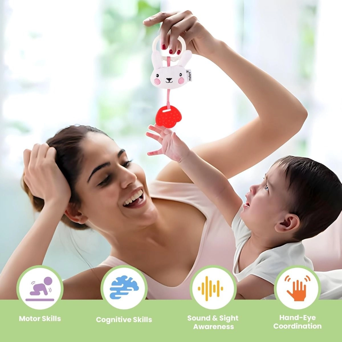 Playtime Bunny Teether - Silicone Teething Ring Soft Plush