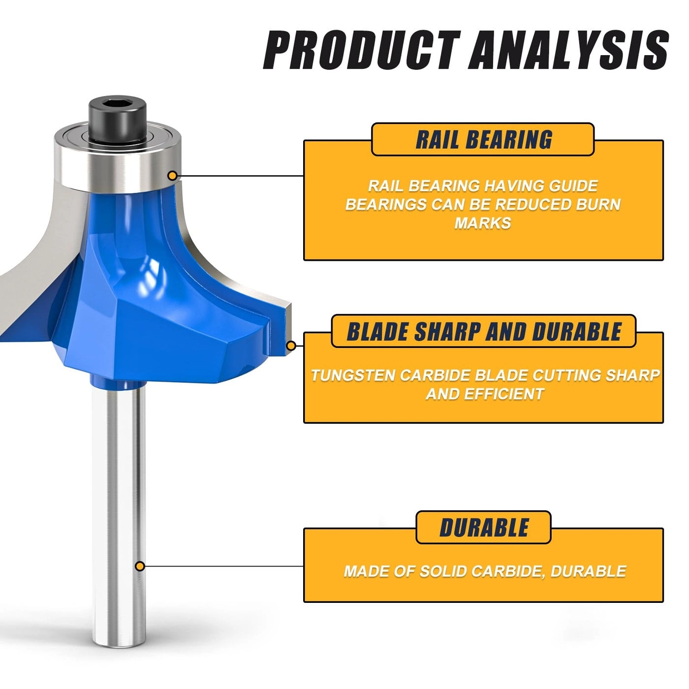 Roundover Edging Router Bit Set - 1/4"" Inch Shanks 7Pcs