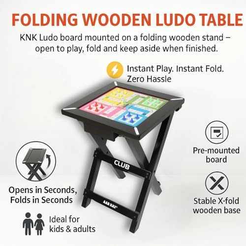 Folding Wooden Ludo Table - Stand Built-In Drawer Dark Cherry