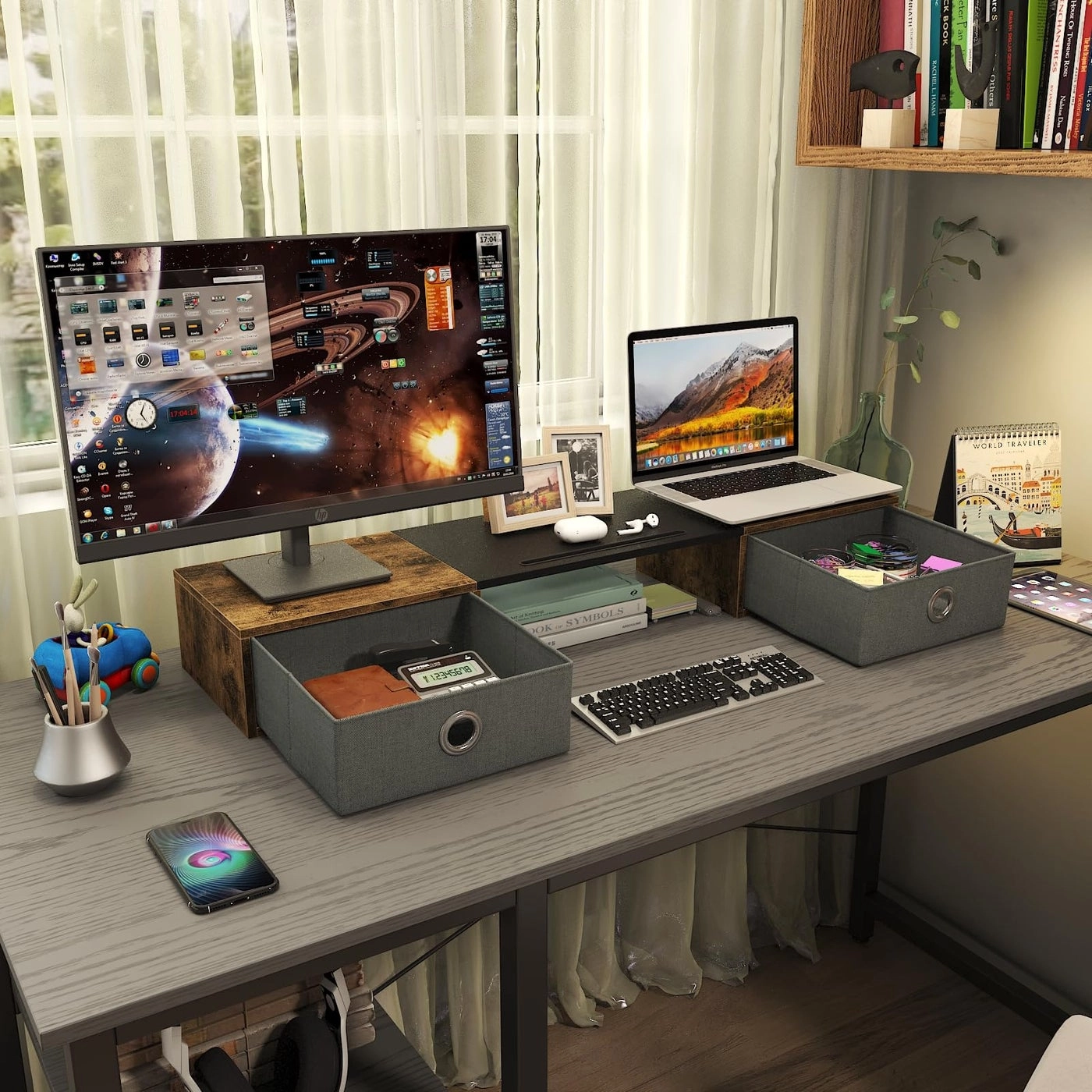 Monitor Stand Riser - Dual Wood and Steel
