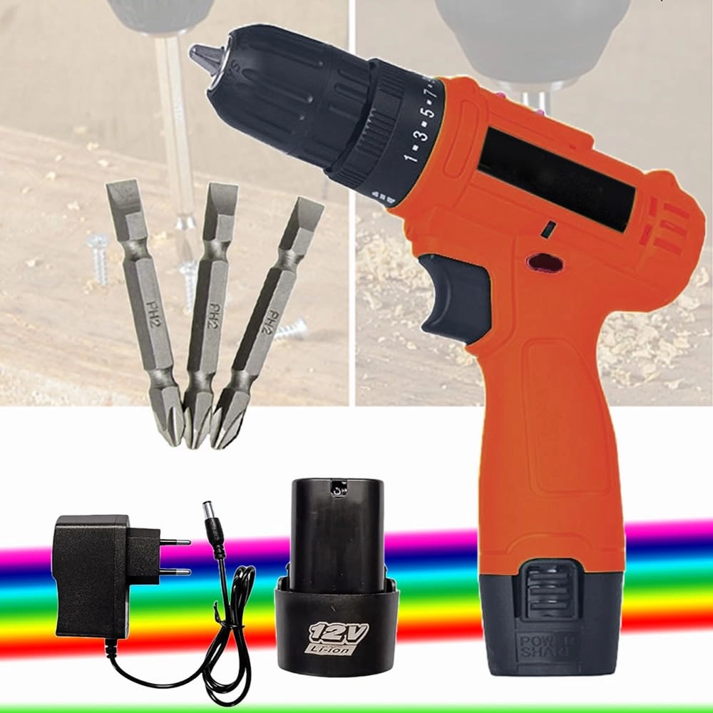 Cordless Screwdriver drill machine - 12V 0-10mm + 1200 mAh Battery + Charging Adapter + Polishing Pad kit - 5 inch