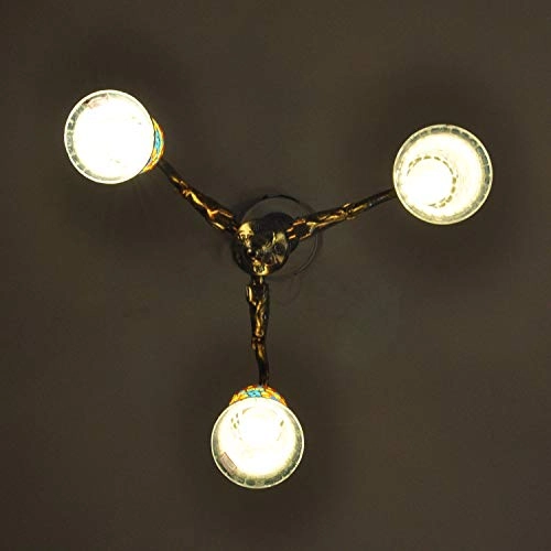 Multicolor Mosaic Glass Lighting Ceiling 3-Light Chandeliers - 31 x 20 Inch