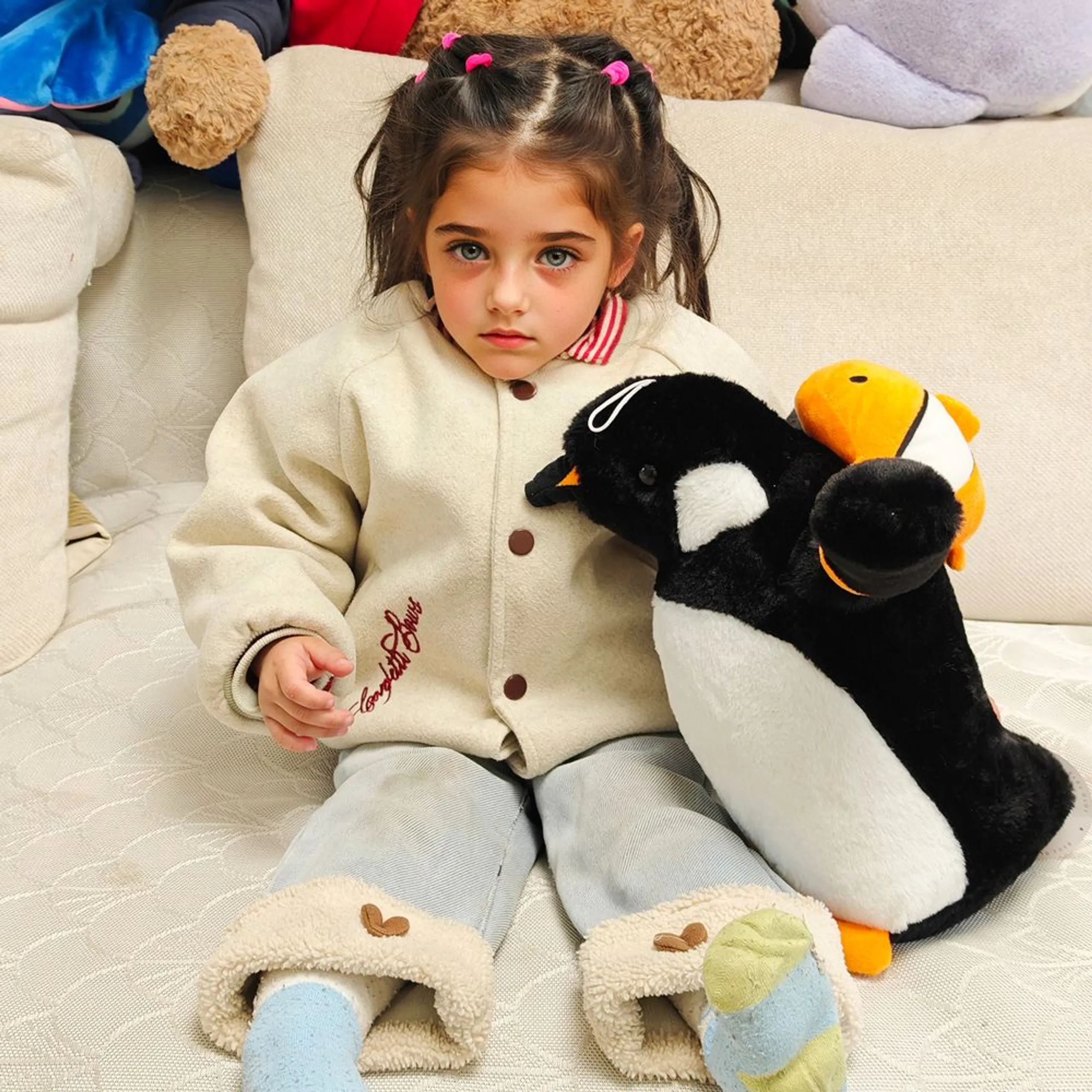 Penguin With Blue Fish 30 cm Plush