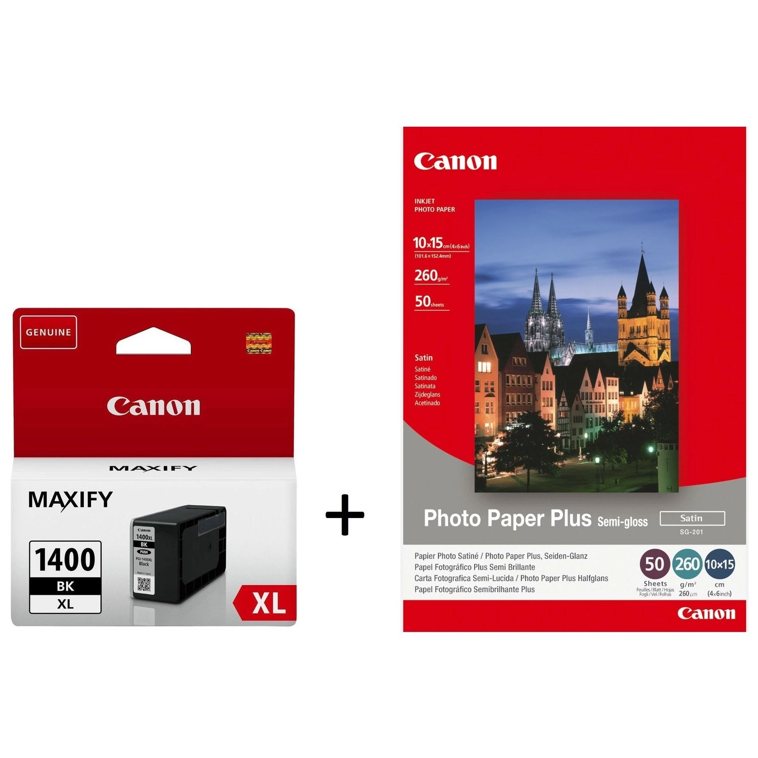 Canon PGI1400XL High Yield Black SG201 Photo Paper Glossy 50 Shts 4X6