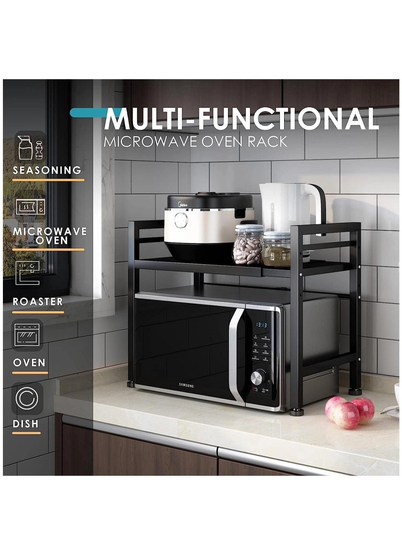 Microwave Oven Rack - Single Layer 6 Hook