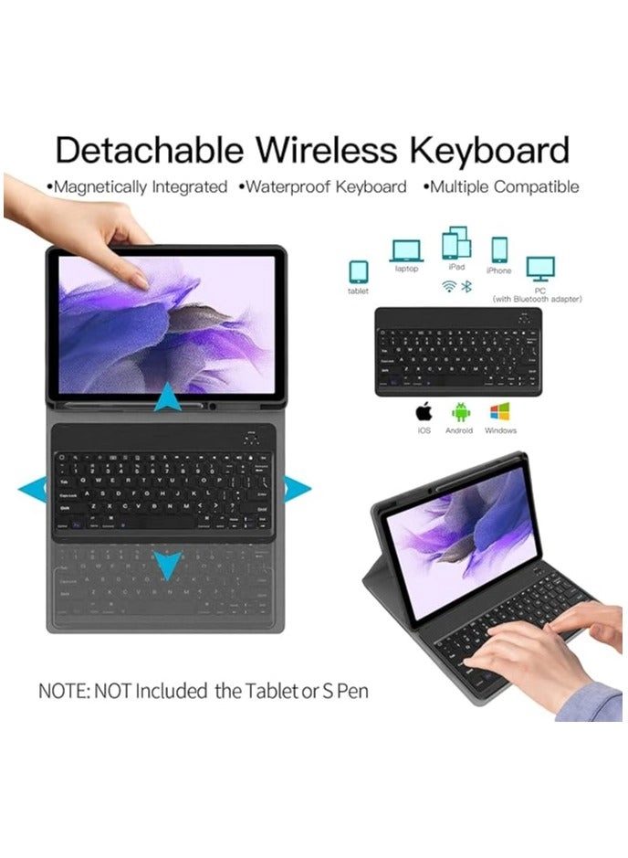 Detachable Wireless Keyboard Case with S Pen Holder for Galaxy Tab S8+ 12.4-inch (2022), Galaxy Tab S7 FE 12.4-inch (2021), Galaxy Tab S7+ 12.4-inch (2020)