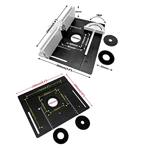 Router Table Insert Plate - 240 x 200mm Aluminum Alloy + Backer Plate + 180° Angle Gauge
