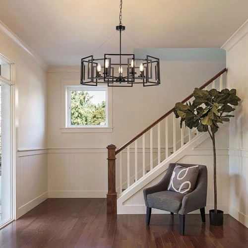 Geometric Chandelier - 5-Light Black Adjustable Height