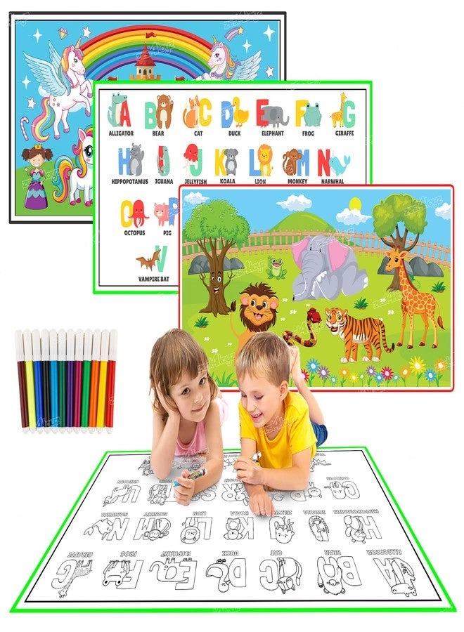 Zest 4 Toyz Coloring Mat - Pack of 3 12 colorful, non-toxic sketch pens