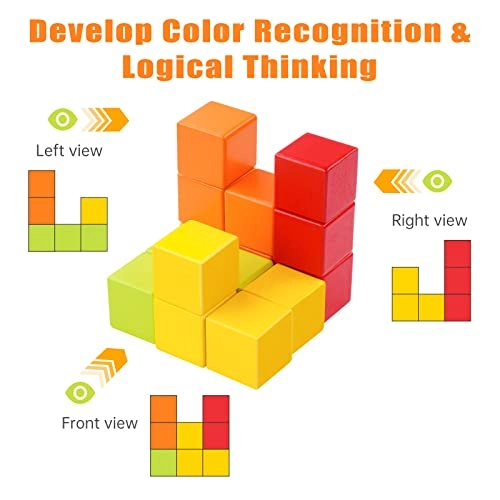 3D Space Wooden Building Block Cubes - 3 years and up 16 pieces