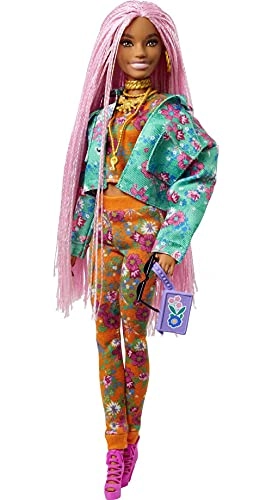 Extra Doll #10 - Extra-Long Pink Braids Floral-Print Jacket & Jogger Set Dj Mouse Pet Ages 3+
