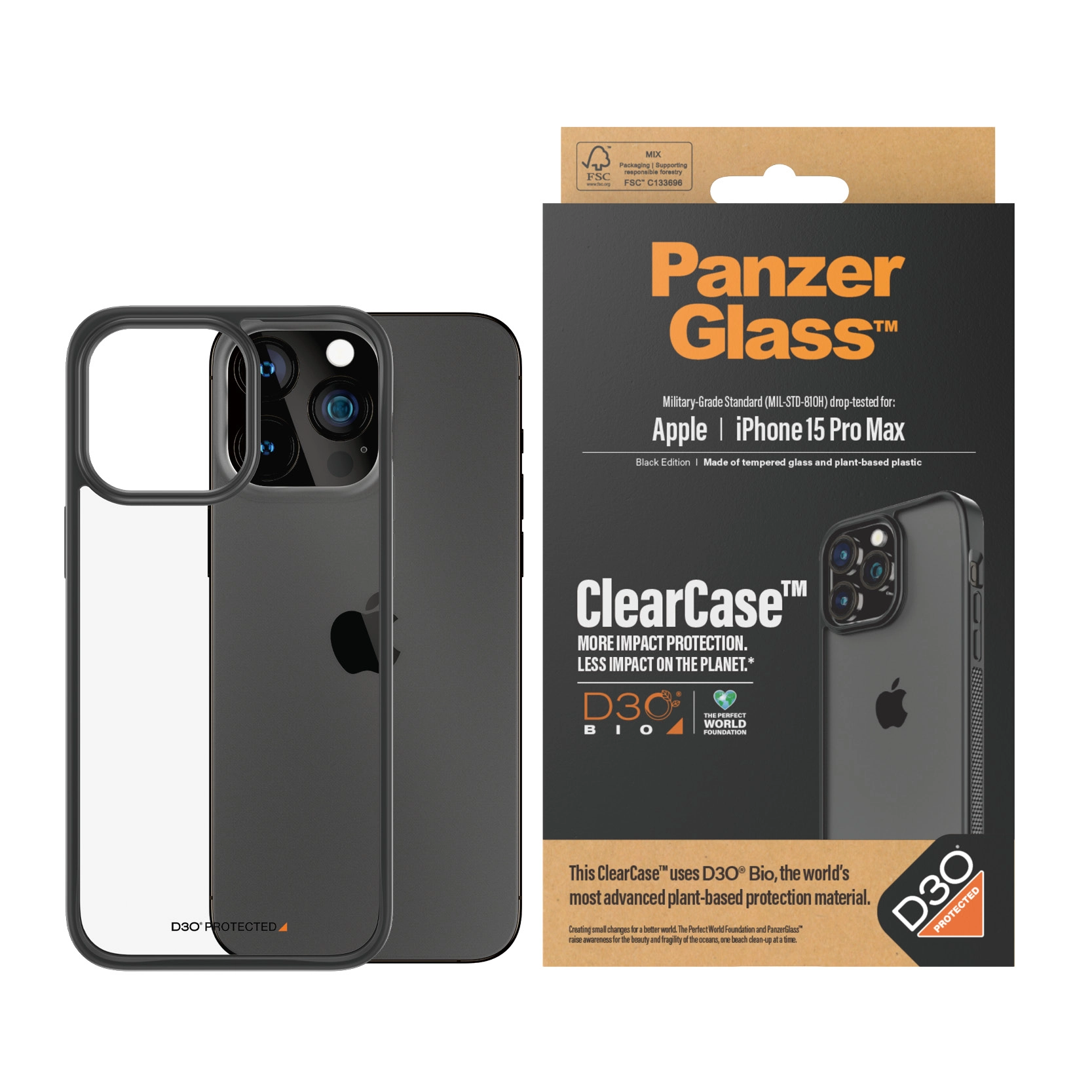 ClearCase - Glass TPU D3O + UWF Screen Protector + Camera Lens Protector for iPhone 15 Pro Max 2023 6.7"