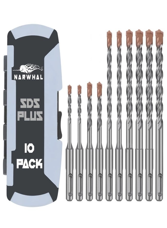 Narwhal SDS Plus Rotary Hammer Drill Bit Set - Carbide Tipped 10 Pack 1/8" 1/4" 5/16" 3/8" 1/2"
