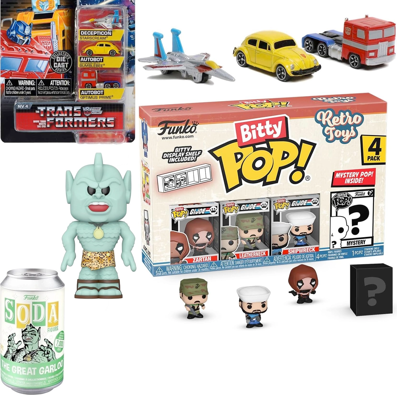 FUNKO Mini Retro Toy Figure - Blind Box + UNO 75th Anniversary Card Game - 75th Anniversary + JLightning Die-Cast Trivia Car - Blue (JL-FMM-MG-3PK)