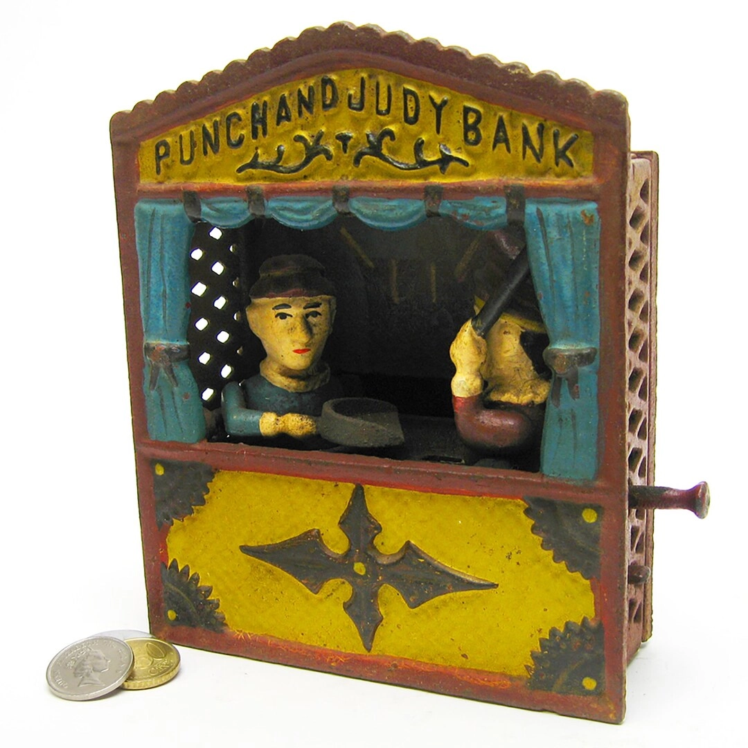 Design Toscano Punch and Judy Theater Collectors Die Cast Iron Mechanical Coin Bank (20.32 cm)