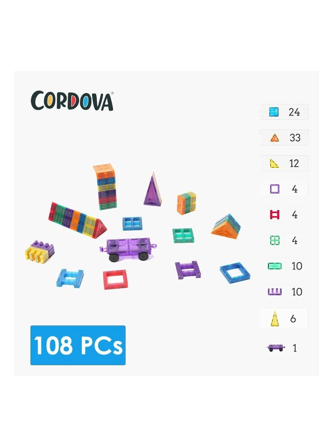 3D Star Magnetic Tiles - 108 pieces