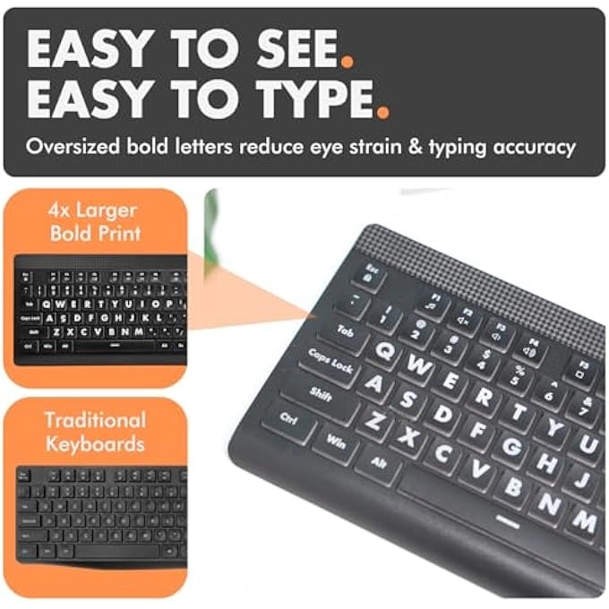 Backlit Large Print Keyboard - Full Size USB|USB-A