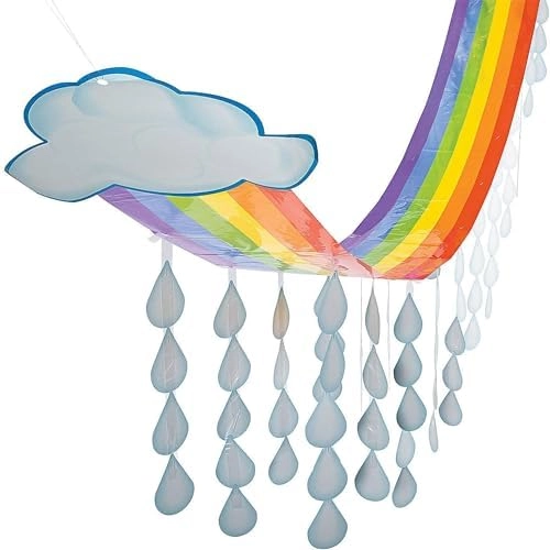 Fun Express Rainbow and Cloud Ceiling Decorations - 12-Foot Raindrops