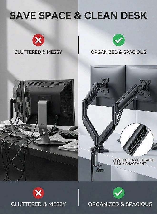 Dual monitor arm - 14-34 inch 75x75mm/100x100mm