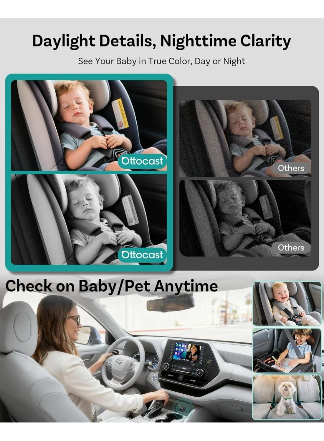 Cabin Care CarPlay Adapter - USB-A Plug & Play + Mini Rear Seat Camera - 1080P