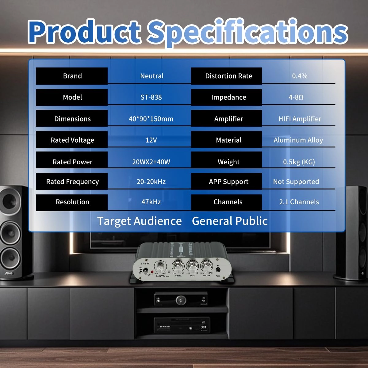 2.1 Channel Bluetooth HiFi Stereo Subwoofer Amplifier