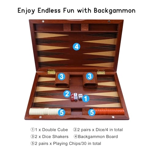 Backgammon Set - 15 Inch Wooden Folding
