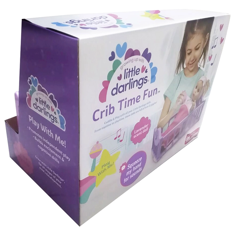 Little Darlings Doll - 8" fully poseable + Crib + blanket + milk bottle + sippy cup Ages 2+