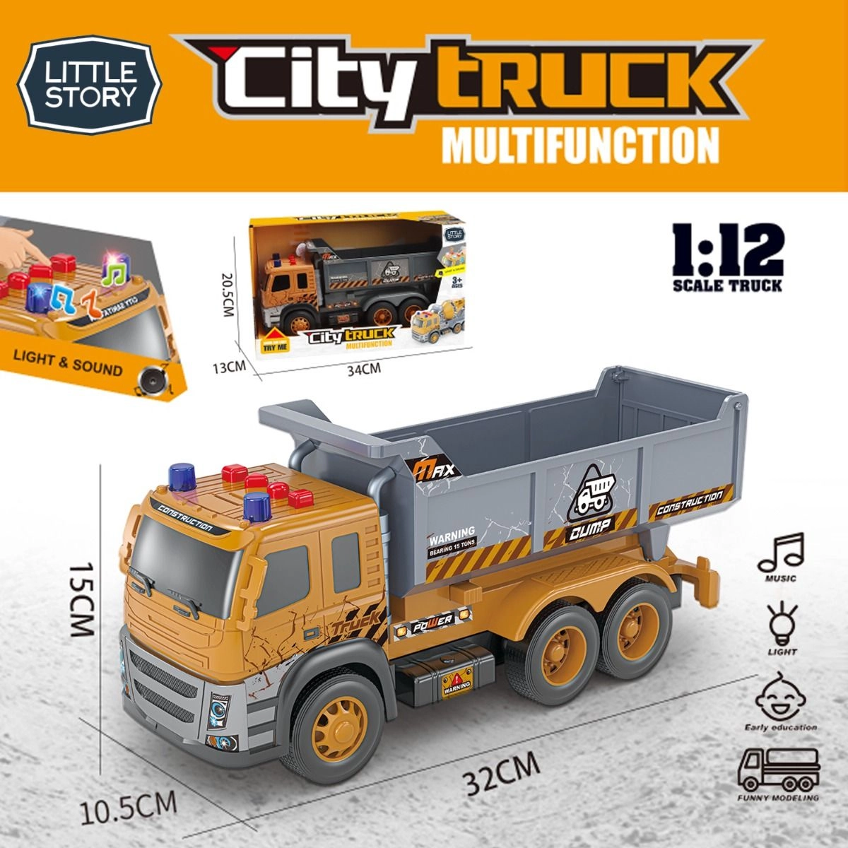 Inertial Engineering Dumping Truck - Included 3*AG13 Cell Battery Suitable for 3 years & above