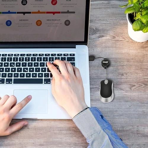 Mini Retractable Cable Mouse - USB Wired Pack