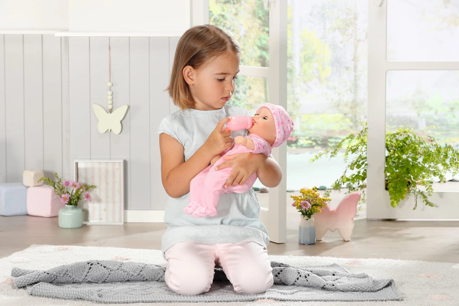 Annabell Baby Doll - 14 inch Soft-Bodied Eyes Open & Close Blue Eyes Pink Outfit Ages 1+