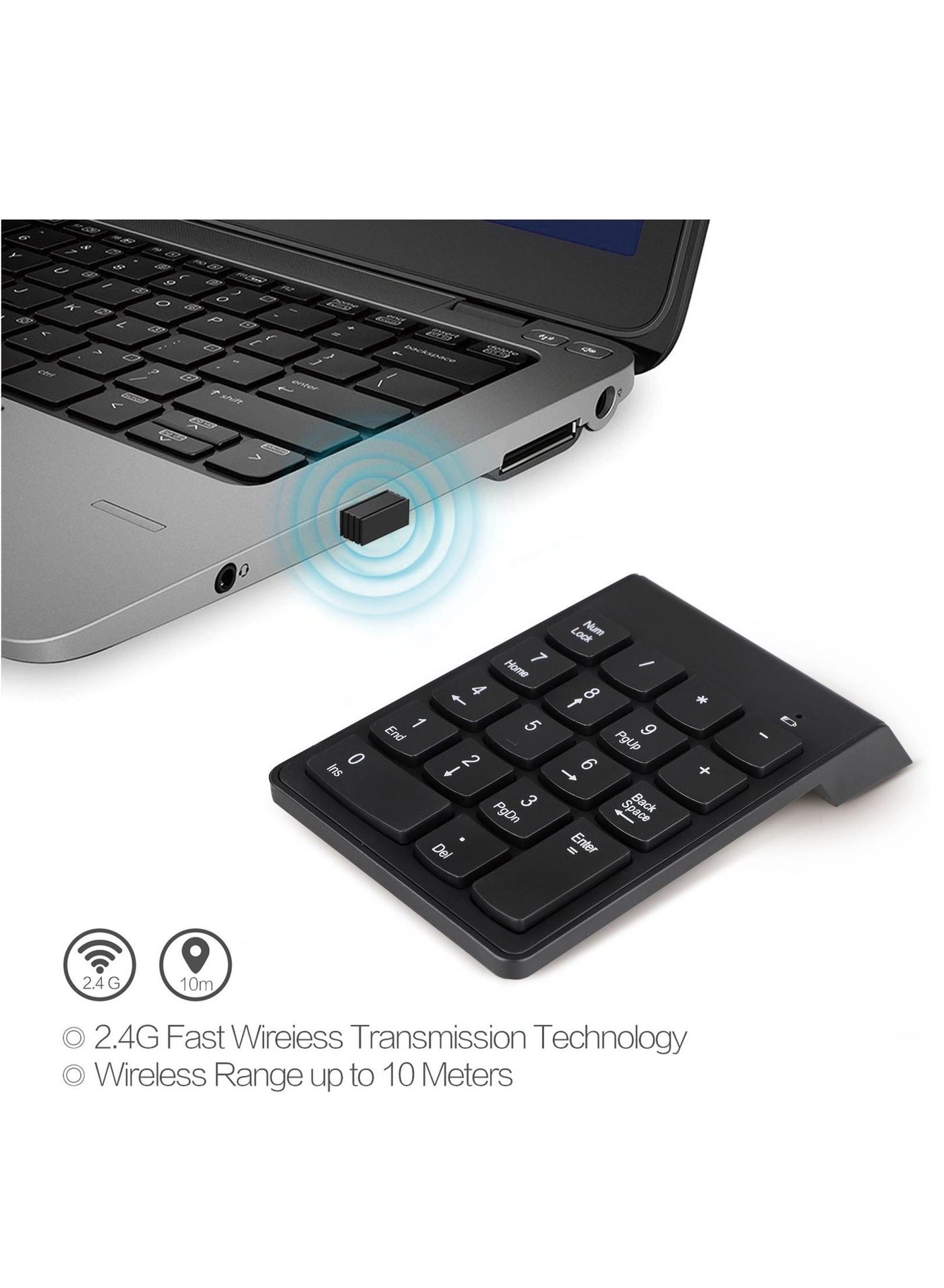 Mini Wireless Numeric Keypad - 18-Key 2.4GHz