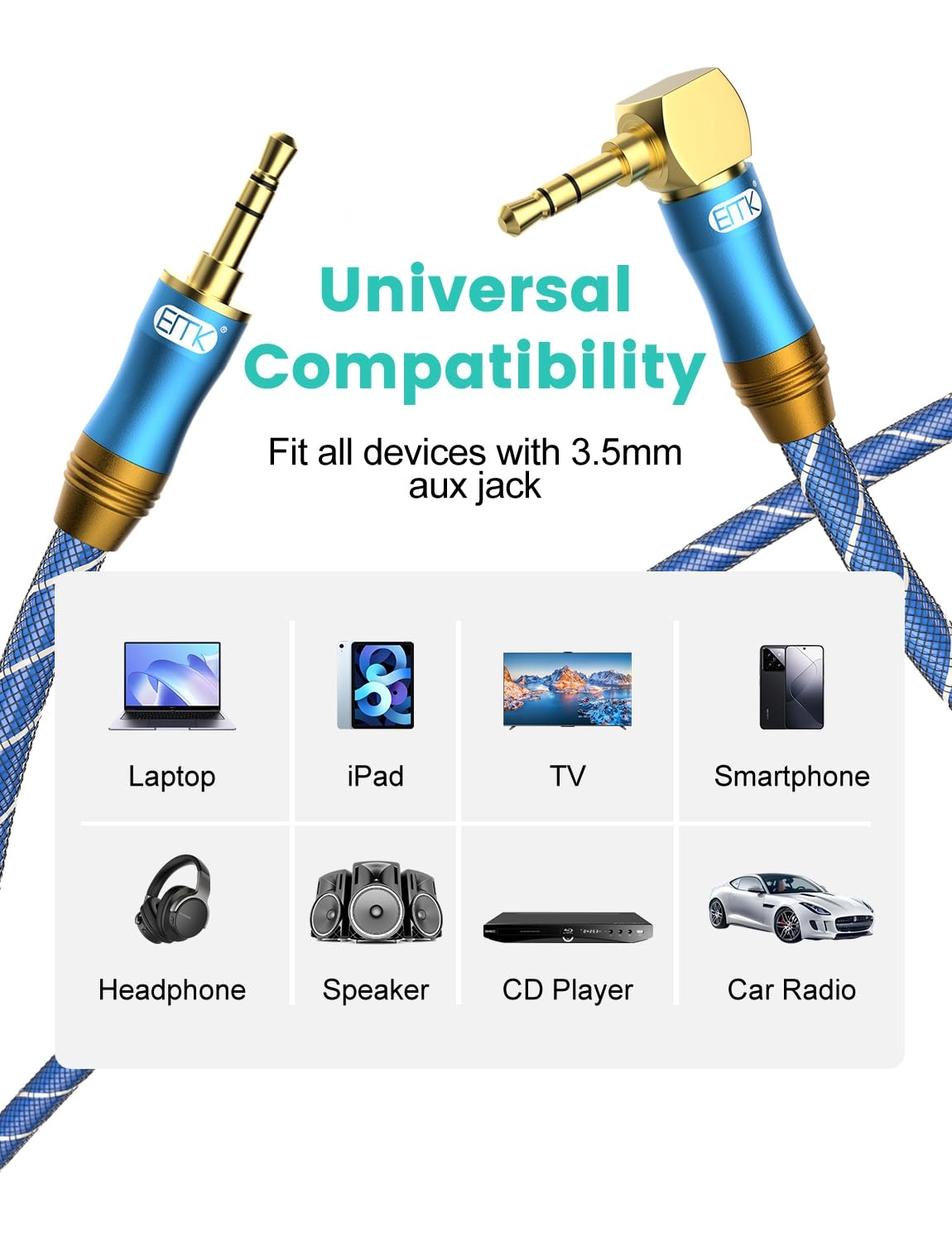90 Degree Right Angle Aux Cable - 5M