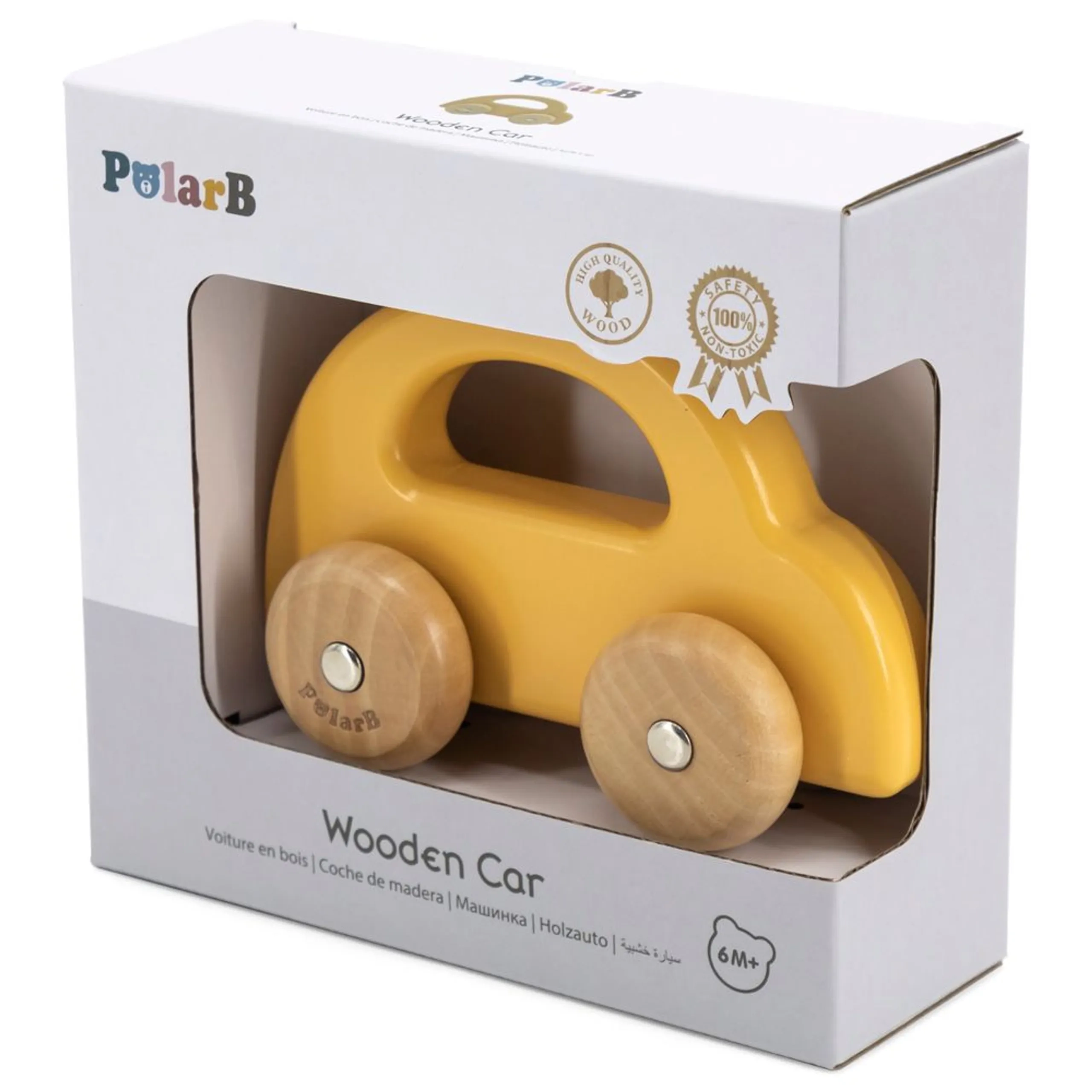 Wooden Car Push and Pull Toy - Yellow 6 months and up
