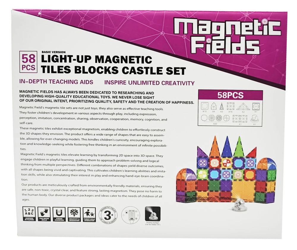 Light Up Magnetic Tiles Castle Set - 58 pcs