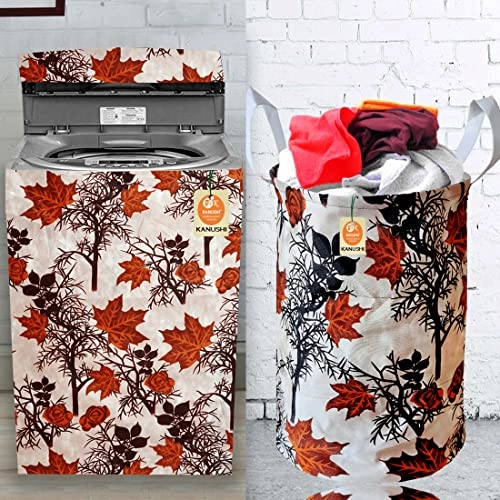 Washing Machine Cover - 6 kg 6.5 kg 7 kg 7.5 kg Brown + Designer Laundry Bag
