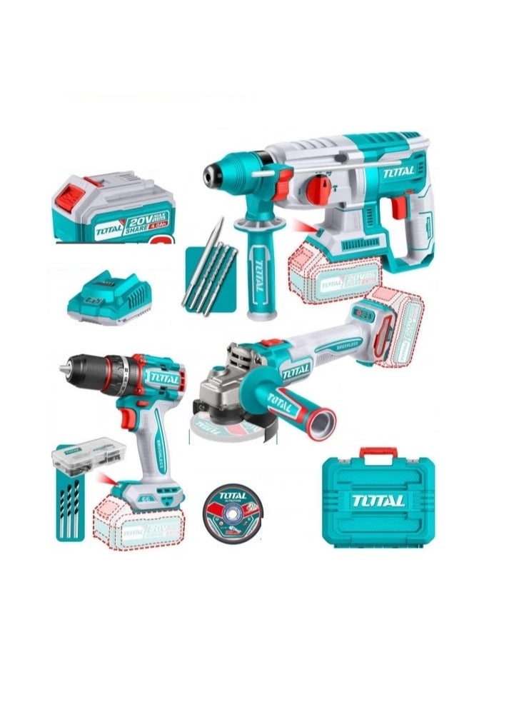 Impact Drill + Angle Grinder + Rotary Hammer - 4.0 Ampere-hour 20 Volt