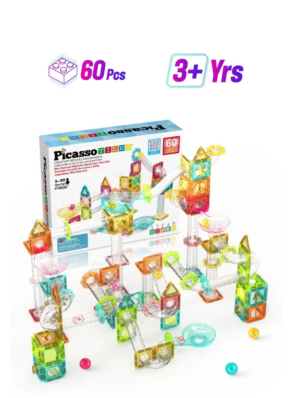 PicassoTiles Magnetic Tiles Marble Run - Travel Size