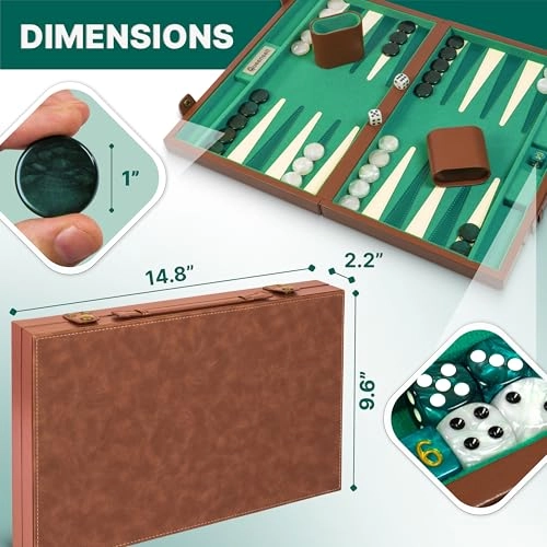 Backgammon Set - Green Edition Cognac Alcantara Case Velvet Interior