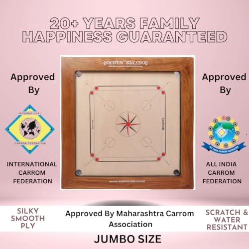 Golden Carrom Board - 12mm Champion with Coins Striker & Cover