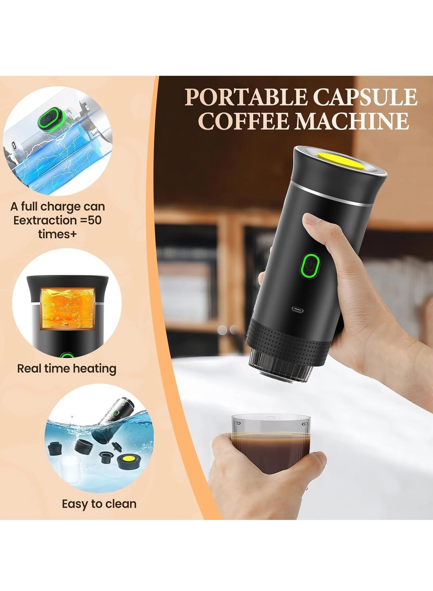 Travel Espresso Machine - small and large capsules ground coffee
