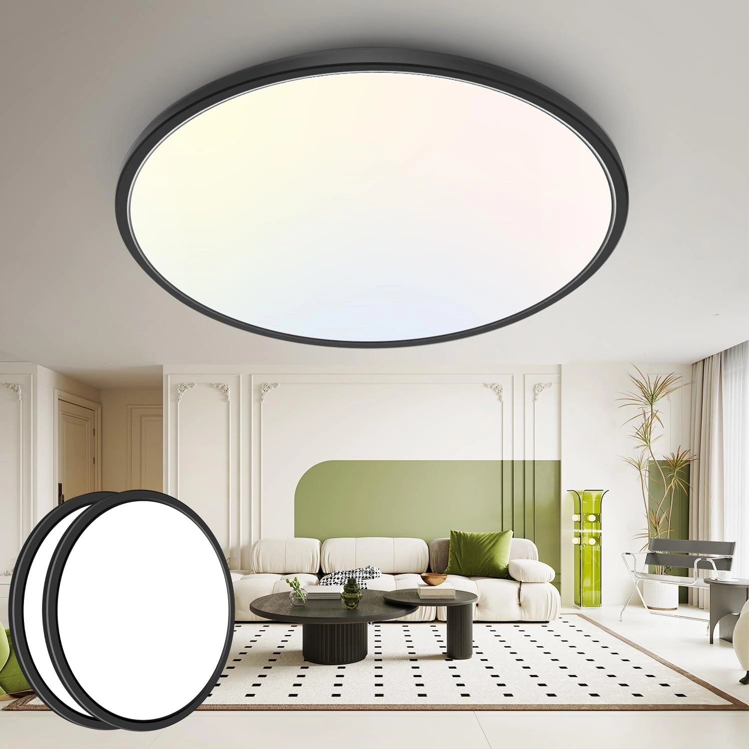 Flush Mount Ceiling Light - 3000/4500/6000K Dimmable