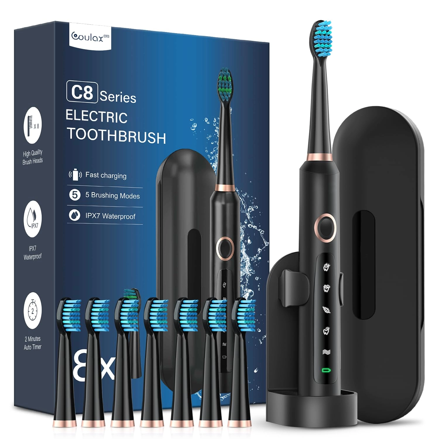 Electric Toothbrush - 8 Brush Heads 5 Modes 2 Minute Timer