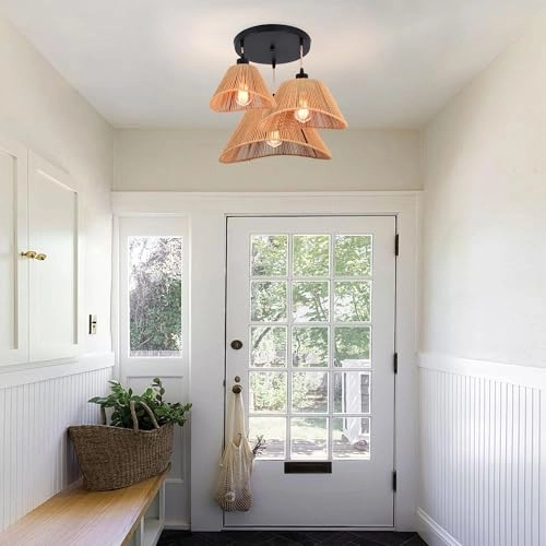 Rattan Pendant Light - 3-Lights Adjustable Height